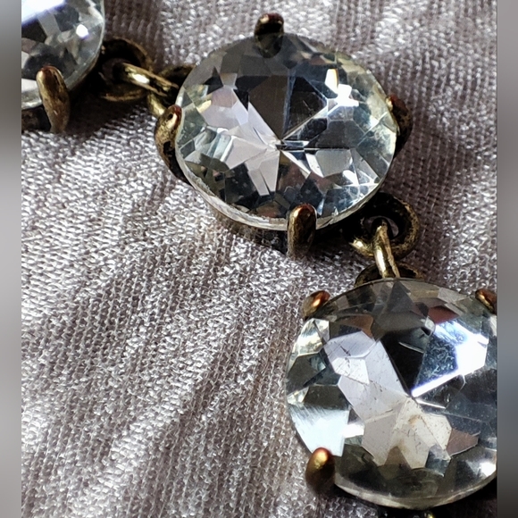 Round Faceted Prong Set Clear Rhinestone Oxidized Brass Color Setting Bracelet - Picture 6 of 14